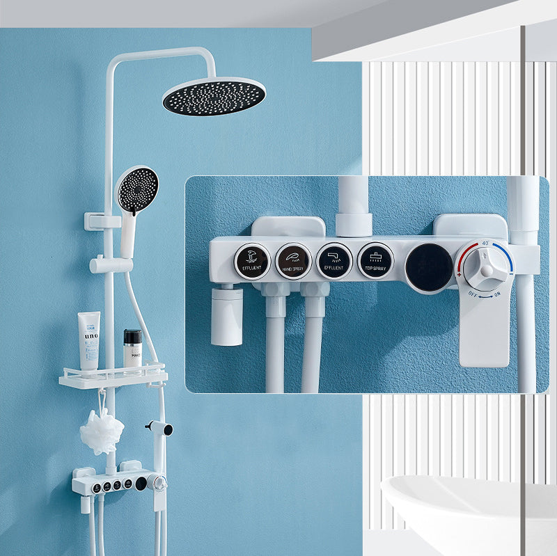 Modern Shower System Brass Temperature Control Wall Mounted Shower Head Combo White Round Clearhalo 'Bathroom Remodel & Bathroom Fixtures' 'Home Improvement' 'home_improvement' 'home_improvement_shower_faucets' 'Shower Faucets & Systems' 'shower_faucets' 'Showers & Bathtubs Plumbing' 'Showers & Bathtubs' 6871467