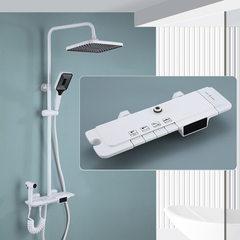 Modern Shower Trim Brass Temperature Control Wall Mounted Shower Combo Textured White Clearhalo 'Bathroom Remodel & Bathroom Fixtures' 'Home Improvement' 'home_improvement' 'home_improvement_shower_faucets' 'Shower Faucets & Systems' 'shower_faucets' 'Showers & Bathtubs Plumbing' 'Showers & Bathtubs' 6871483