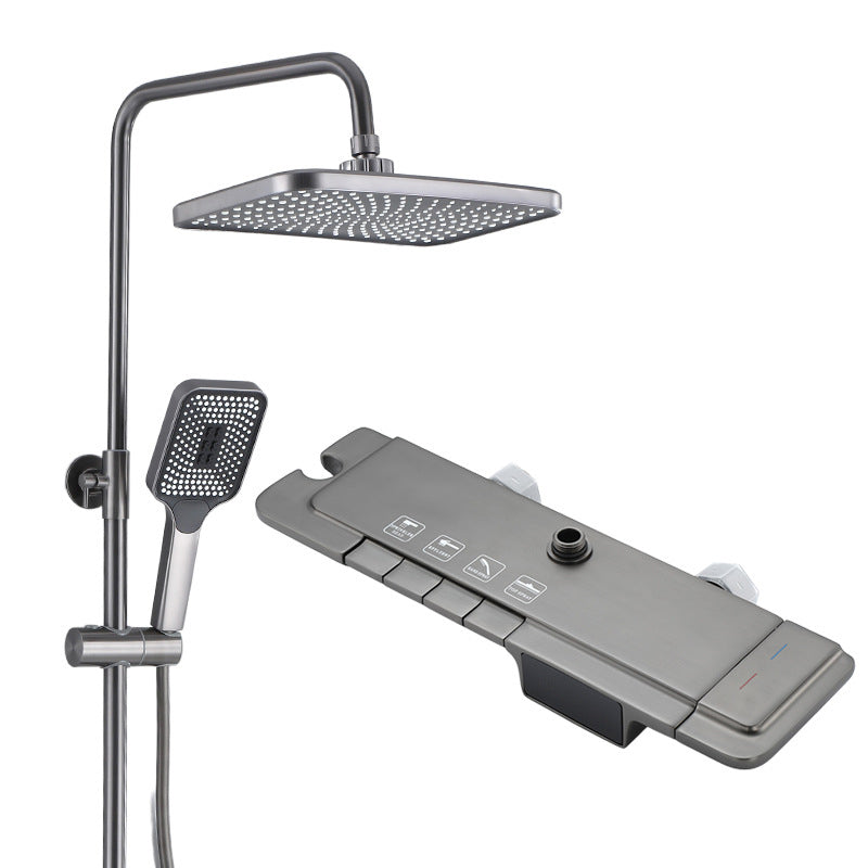 Modern Shower Trim Brass Temperature Control Wall Mounted Shower Combo Clearhalo 'Bathroom Remodel & Bathroom Fixtures' 'Home Improvement' 'home_improvement' 'home_improvement_shower_faucets' 'Shower Faucets & Systems' 'shower_faucets' 'Showers & Bathtubs Plumbing' 'Showers & Bathtubs' 6871489