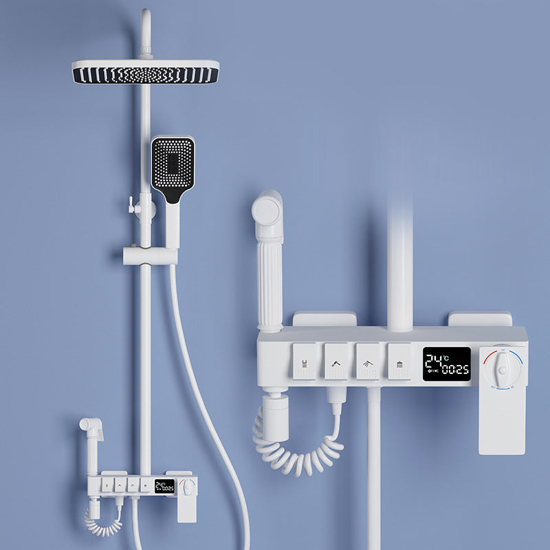 Modern Shower Trim Brass Thermostatic Adjustable Shower Head Wall Mounted Shower Set White Thermostatic Clearhalo 'Bathroom Remodel & Bathroom Fixtures' 'Home Improvement' 'home_improvement' 'home_improvement_shower_faucets' 'Shower Faucets & Systems' 'shower_faucets' 'Showers & Bathtubs Plumbing' 'Showers & Bathtubs' 6871517