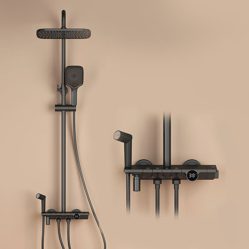 Modern Shower Trim Brass Thermostatic Adjustable Shower Head Wall Mounted Shower Set Black Thermostatic Clearhalo 'Bathroom Remodel & Bathroom Fixtures' 'Home Improvement' 'home_improvement' 'home_improvement_shower_faucets' 'Shower Faucets & Systems' 'shower_faucets' 'Showers & Bathtubs Plumbing' 'Showers & Bathtubs' 6871519