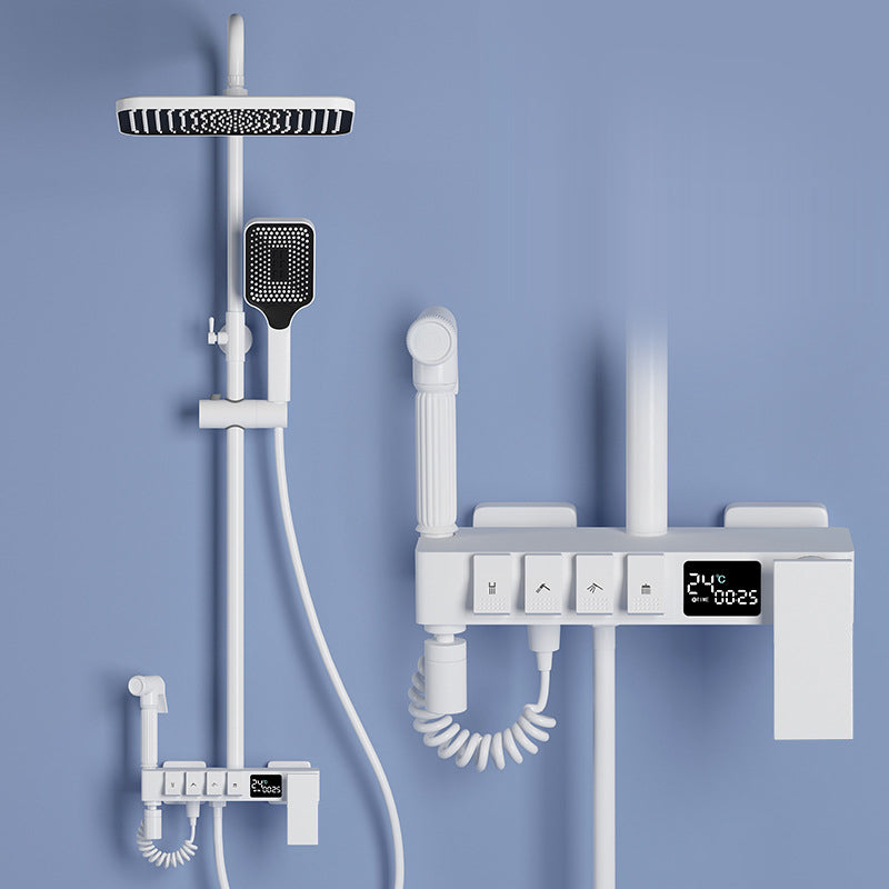 Modern Shower Trim Brass Thermostatic Adjustable Shower Head Wall Mounted Shower Set White Temperature Control Clearhalo 'Bathroom Remodel & Bathroom Fixtures' 'Home Improvement' 'home_improvement' 'home_improvement_shower_faucets' 'Shower Faucets & Systems' 'shower_faucets' 'Showers & Bathtubs Plumbing' 'Showers & Bathtubs' 6871520