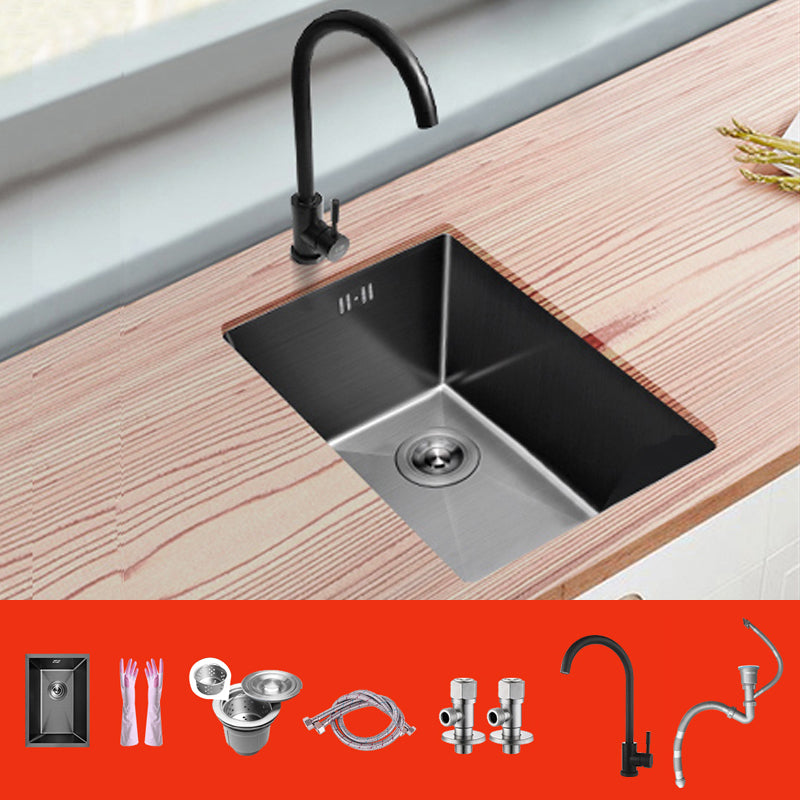 Classic Black Sink Overflow Stainless Steel Workstation Sink with Faucet Sink with Faucet Gooseneck Faucet Clearhalo 'Home Improvement' 'home_improvement' 'home_improvement_kitchen_sinks' 'Kitchen Remodel & Kitchen Fixtures' 'Kitchen Sinks & Faucet Components' 'Kitchen Sinks' 'kitchen_sinks' 6871531