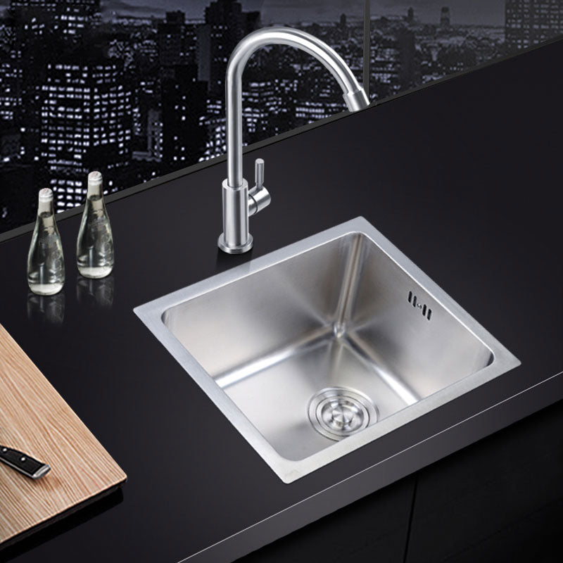Classic Single Basin Sink Stainless Steel Workstation Sink with Faucet 17.7"L x 17.7"W x 8.7"H Sink with Faucet Cold and Hot Tap Clearhalo 'Home Improvement' 'home_improvement' 'home_improvement_kitchen_sinks' 'Kitchen Remodel & Kitchen Fixtures' 'Kitchen Sinks & Faucet Components' 'Kitchen Sinks' 'kitchen_sinks' 6871548
