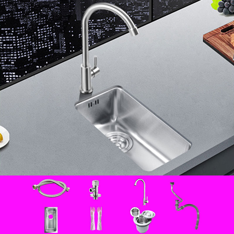 Classic Single Basin Sink Stainless Steel Workstation Sink with Faucet Sink with Faucet Single Cooling Tap Clearhalo 'Home Improvement' 'home_improvement' 'home_improvement_kitchen_sinks' 'Kitchen Remodel & Kitchen Fixtures' 'Kitchen Sinks & Faucet Components' 'Kitchen Sinks' 'kitchen_sinks' 6871550