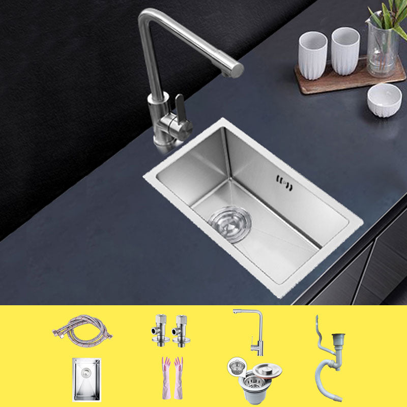 Classic Single Basin Sink Stainless Steel Workstation Sink with Faucet 16"L x 12"W x 9"H Sink with Faucet Cold and Hot Tap Clearhalo 'Home Improvement' 'home_improvement' 'home_improvement_kitchen_sinks' 'Kitchen Remodel & Kitchen Fixtures' 'Kitchen Sinks & Faucet Components' 'Kitchen Sinks' 'kitchen_sinks' 6871558