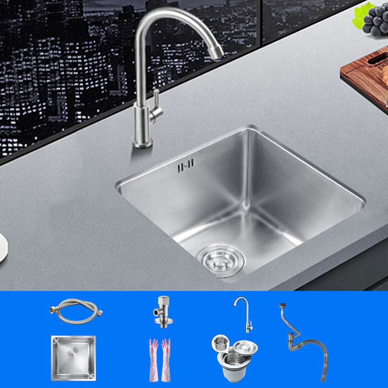 Classic Single Basin Sink Stainless Steel Workstation Sink with Faucet 17.7"L x 17.7"W x 8.7"H Sink with Faucet Single Cooling Tap Clearhalo 'Home Improvement' 'home_improvement' 'home_improvement_kitchen_sinks' 'Kitchen Remodel & Kitchen Fixtures' 'Kitchen Sinks & Faucet Components' 'Kitchen Sinks' 'kitchen_sinks' 6871564