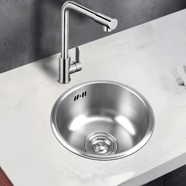 Round Stainless Steel Kitchen Sink with Drain Assembly Drop-In Sink 15"L x 15"W x 6"H Sink with Faucet Cold and Hot Tap Clearhalo 'Home Improvement' 'home_improvement' 'home_improvement_kitchen_sinks' 'Kitchen Remodel & Kitchen Fixtures' 'Kitchen Sinks & Faucet Components' 'Kitchen Sinks' 'kitchen_sinks' 6871572