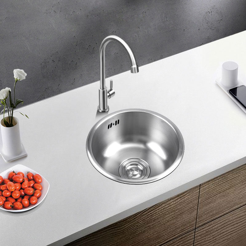 Round Stainless Steel Kitchen Sink with Drain Assembly Drop-In Sink 13"L x 13"W x 6"H Sink with Faucet Single Cooling Tap Clearhalo 'Home Improvement' 'home_improvement' 'home_improvement_kitchen_sinks' 'Kitchen Remodel & Kitchen Fixtures' 'Kitchen Sinks & Faucet Components' 'Kitchen Sinks' 'kitchen_sinks' 6871574