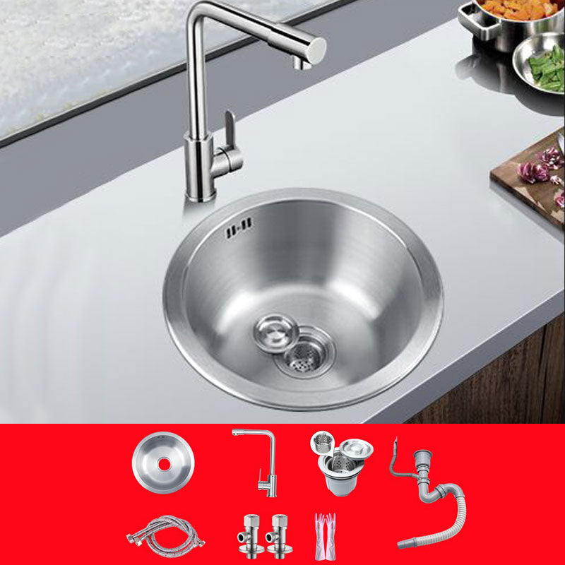 Round Stainless Steel Kitchen Sink with Drain Assembly Drop-In Sink Sink with Faucet Cold and Hot Tap Clearhalo 'Home Improvement' 'home_improvement' 'home_improvement_kitchen_sinks' 'Kitchen Remodel & Kitchen Fixtures' 'Kitchen Sinks & Faucet Components' 'Kitchen Sinks' 'kitchen_sinks' 6871582