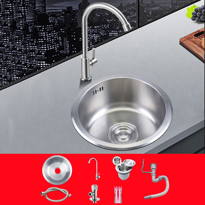 Round Stainless Steel Kitchen Sink with Drain Assembly Drop-In Sink Sink with Faucet Single Cooling Tap Clearhalo 'Home Improvement' 'home_improvement' 'home_improvement_kitchen_sinks' 'Kitchen Remodel & Kitchen Fixtures' 'Kitchen Sinks & Faucet Components' 'Kitchen Sinks' 'kitchen_sinks' 6871586