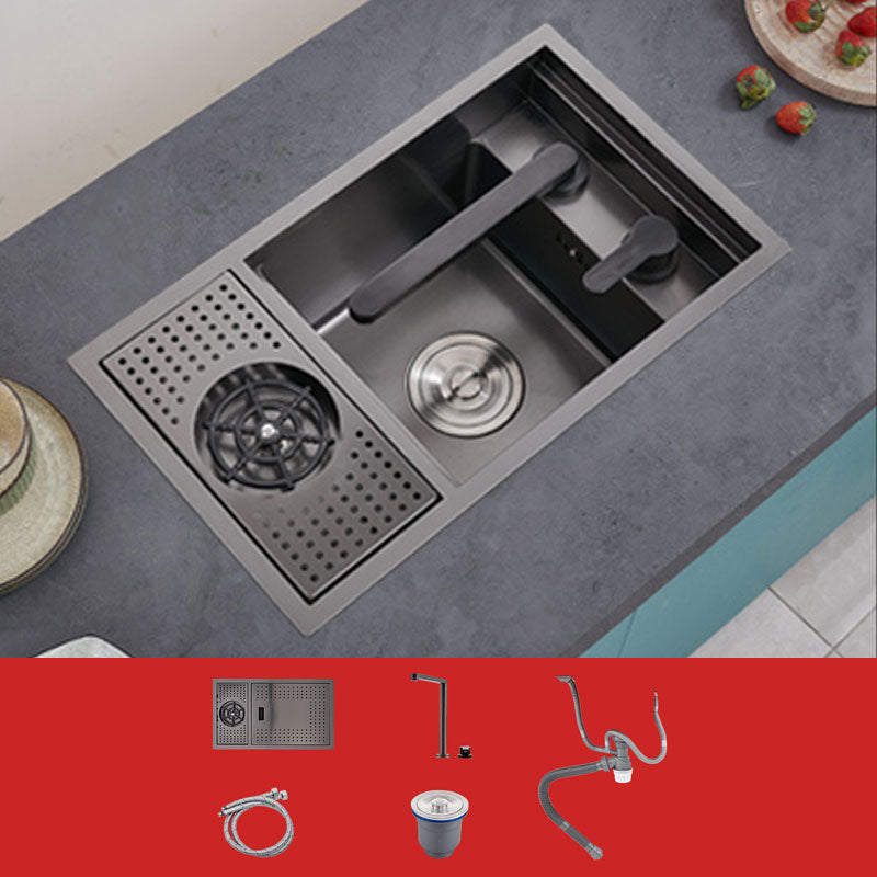 Creative Soundproofing Sink Stainless Steel Kitchen Sink with Accessories Sink with Faucet Straight Faucet Clearhalo 'Home Improvement' 'home_improvement' 'home_improvement_kitchen_sinks' 'Kitchen Remodel & Kitchen Fixtures' 'Kitchen Sinks & Faucet Components' 'Kitchen Sinks' 'kitchen_sinks' 6871599