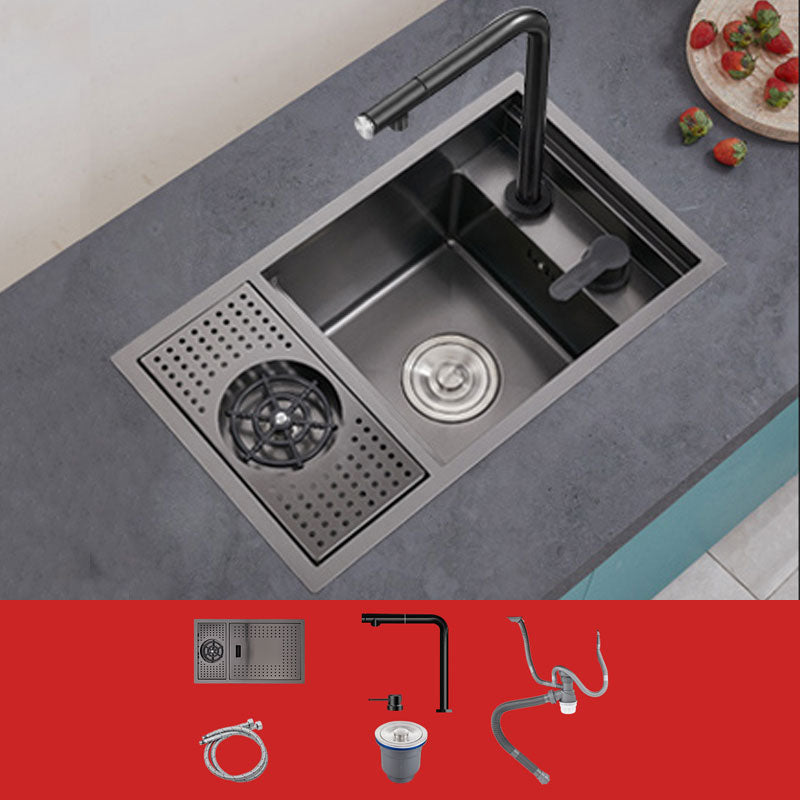 Creative Soundproofing Sink Stainless Steel Kitchen Sink with Accessories Sink with Faucet Pull Out Faucet Clearhalo 'Home Improvement' 'home_improvement' 'home_improvement_kitchen_sinks' 'Kitchen Remodel & Kitchen Fixtures' 'Kitchen Sinks & Faucet Components' 'Kitchen Sinks' 'kitchen_sinks' 6871604