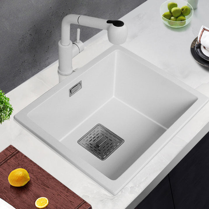 Modern Quartz Sink Solid Color Square Single Bowl Kitchen Sink 18"L x 16"W x 8"H Sink with Faucet Pull Out Faucet Clearhalo 'Home Improvement' 'home_improvement' 'home_improvement_kitchen_sinks' 'Kitchen Remodel & Kitchen Fixtures' 'Kitchen Sinks & Faucet Components' 'Kitchen Sinks' 'kitchen_sinks' 6871619