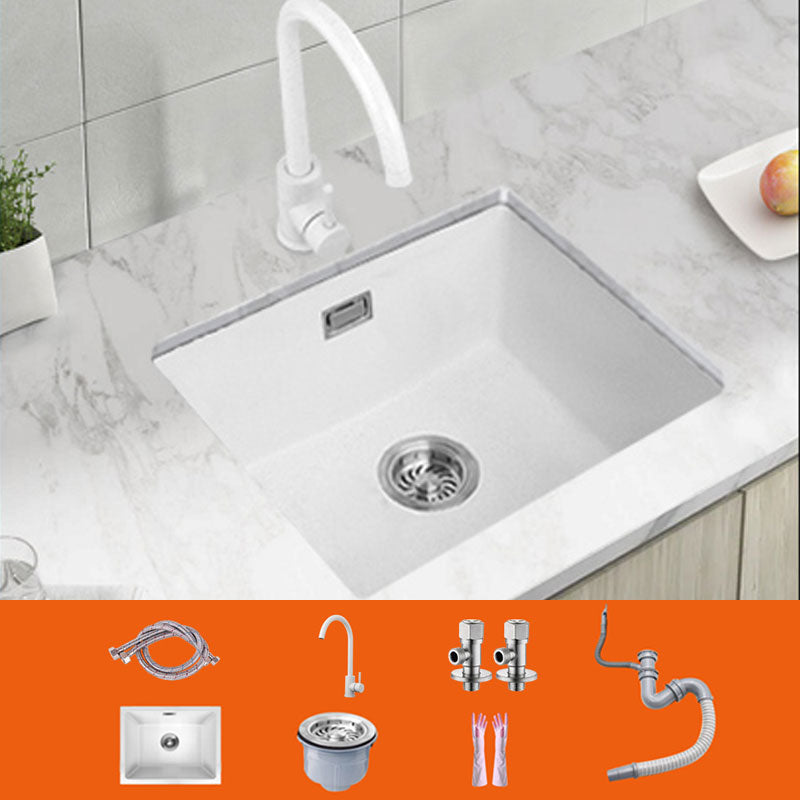 Modern Quartz Sink Solid Color Square Single Bowl Kitchen Sink Sink with Faucet Gooseneck Faucet Clearhalo 'Home Improvement' 'home_improvement' 'home_improvement_kitchen_sinks' 'Kitchen Remodel & Kitchen Fixtures' 'Kitchen Sinks & Faucet Components' 'Kitchen Sinks' 'kitchen_sinks' 6871621