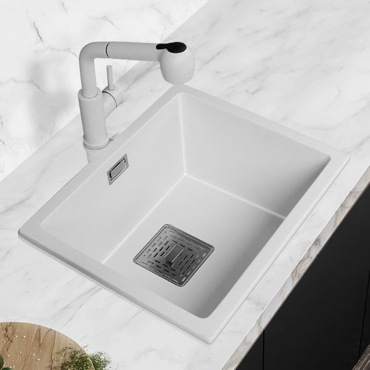 Modern Quartz Sink Solid Color Square Single Bowl Kitchen Sink 15"L x 13"W x 7"H Sink with Faucet Pull Out Faucet Clearhalo 'Home Improvement' 'home_improvement' 'home_improvement_kitchen_sinks' 'Kitchen Remodel & Kitchen Fixtures' 'Kitchen Sinks & Faucet Components' 'Kitchen Sinks' 'kitchen_sinks' 6871622