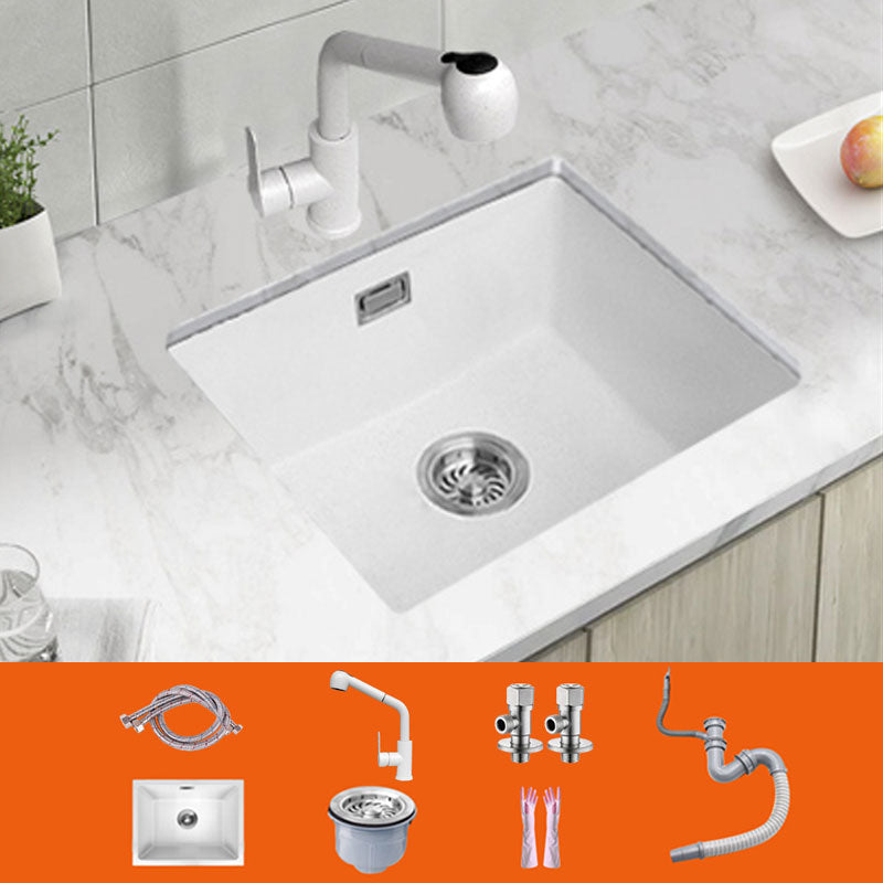 Modern Quartz Sink Solid Color Square Single Bowl Kitchen Sink Sink with Faucet Pull Out Faucet Clearhalo 'Home Improvement' 'home_improvement' 'home_improvement_kitchen_sinks' 'Kitchen Remodel & Kitchen Fixtures' 'Kitchen Sinks & Faucet Components' 'Kitchen Sinks' 'kitchen_sinks' 6871623