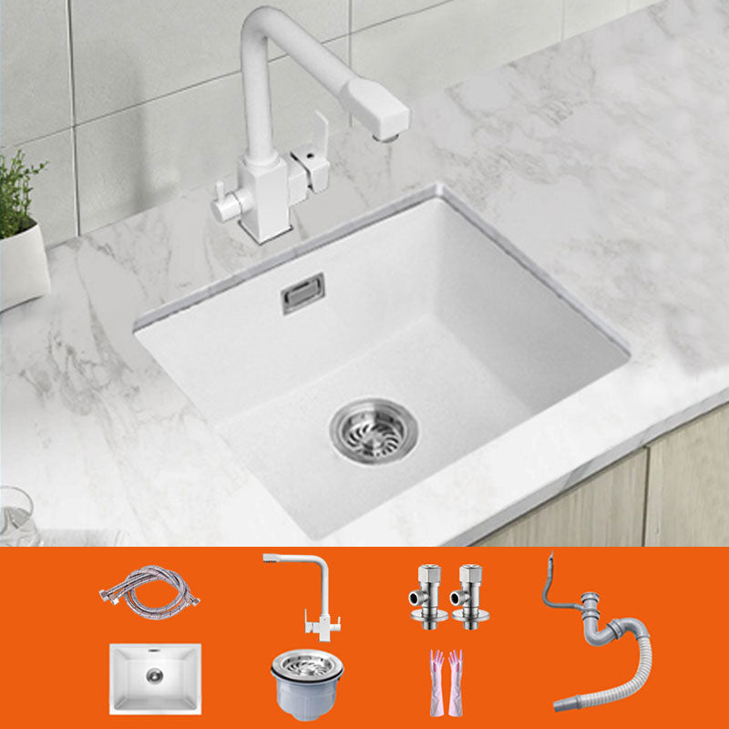 Modern Quartz Sink Solid Color Square Single Bowl Kitchen Sink Sink with Faucet Seven Character Faucet Clearhalo 'Home Improvement' 'home_improvement' 'home_improvement_kitchen_sinks' 'Kitchen Remodel & Kitchen Fixtures' 'Kitchen Sinks & Faucet Components' 'Kitchen Sinks' 'kitchen_sinks' 6871625