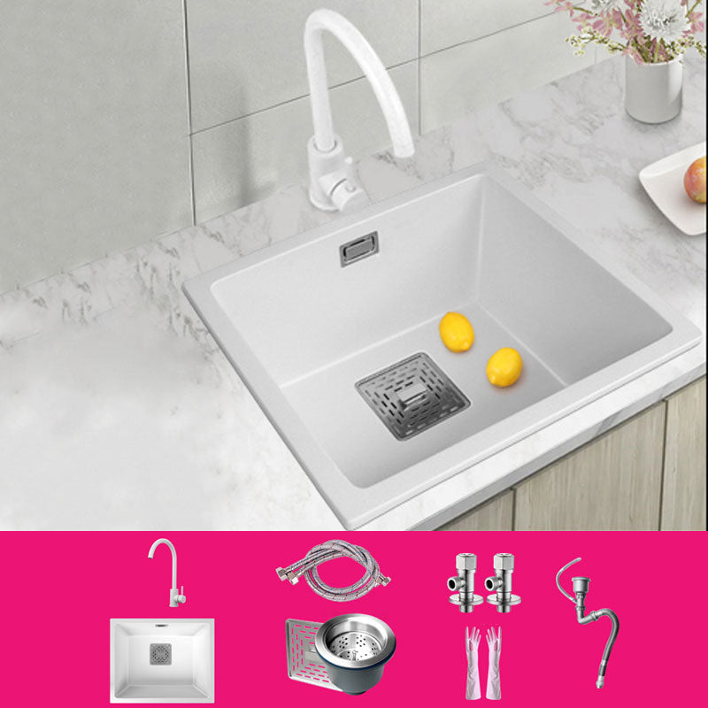 Modern Quartz Sink Solid Color Square Single Bowl Kitchen Sink 20"L x 16"W x 9"H Sink with Faucet Gooseneck Faucet Clearhalo 'Home Improvement' 'home_improvement' 'home_improvement_kitchen_sinks' 'Kitchen Remodel & Kitchen Fixtures' 'Kitchen Sinks & Faucet Components' 'Kitchen Sinks' 'kitchen_sinks' 6871629