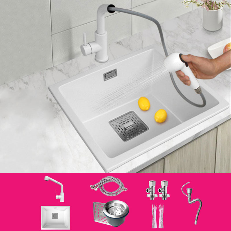 Modern Quartz Sink Solid Color Square Single Bowl Kitchen Sink 20"L x 16"W x 9"H Sink with Faucet Pull Out Faucet Clearhalo 'Home Improvement' 'home_improvement' 'home_improvement_kitchen_sinks' 'Kitchen Remodel & Kitchen Fixtures' 'Kitchen Sinks & Faucet Components' 'Kitchen Sinks' 'kitchen_sinks' 6871632