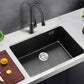 Rectangle Quartz Sink in Black Drop-In Kitchen Sink with Drain Assembly 20"L x 16"W x 9"H Sink with Faucet Pull Out Faucet Clearhalo 'Home Improvement' 'home_improvement' 'home_improvement_kitchen_sinks' 'Kitchen Remodel & Kitchen Fixtures' 'Kitchen Sinks & Faucet Components' 'Kitchen Sinks' 'kitchen_sinks' 6871642