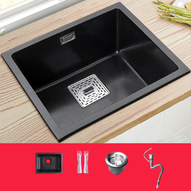 Rectangle Quartz Sink in Black Drop-In Kitchen Sink with Drain Assembly 20"L x 16"W x 9"H Sink Only None Clearhalo 'Home Improvement' 'home_improvement' 'home_improvement_kitchen_sinks' 'Kitchen Remodel & Kitchen Fixtures' 'Kitchen Sinks & Faucet Components' 'Kitchen Sinks' 'kitchen_sinks' 6871643