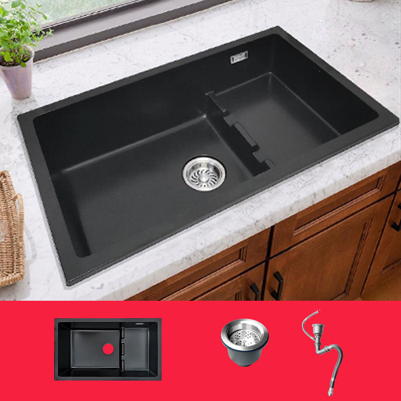 Rectangle Quartz Sink in Black Drop-In Kitchen Sink with Drain Assembly 30"L x 18"W x 8"H Sink Only None Clearhalo 'Home Improvement' 'home_improvement' 'home_improvement_kitchen_sinks' 'Kitchen Remodel & Kitchen Fixtures' 'Kitchen Sinks & Faucet Components' 'Kitchen Sinks' 'kitchen_sinks' 6871648