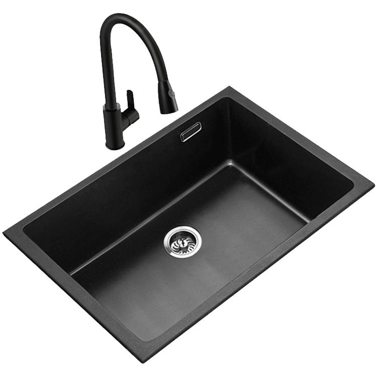 Rectangle Quartz Sink in Black Drop-In Kitchen Sink with Drain Assembly Clearhalo 'Home Improvement' 'home_improvement' 'home_improvement_kitchen_sinks' 'Kitchen Remodel & Kitchen Fixtures' 'Kitchen Sinks & Faucet Components' 'Kitchen Sinks' 'kitchen_sinks' 6871650