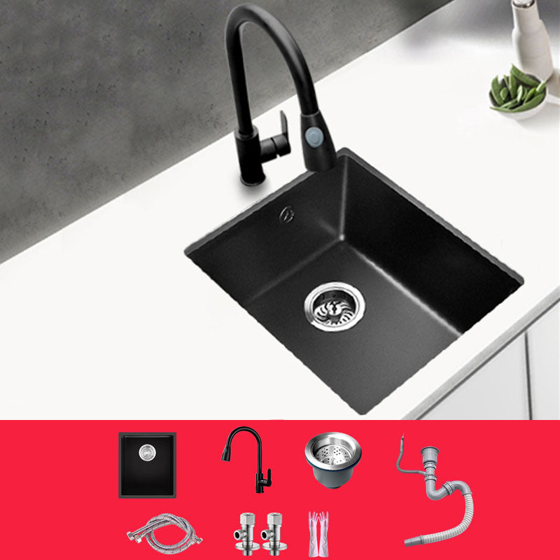Rectangle Quartz Sink in Black Drop-In Kitchen Sink with Drain Assembly 16"L x 18"W x 8"H Sink with Faucet Pull Out Faucet Clearhalo 'Home Improvement' 'home_improvement' 'home_improvement_kitchen_sinks' 'Kitchen Remodel & Kitchen Fixtures' 'Kitchen Sinks & Faucet Components' 'Kitchen Sinks' 'kitchen_sinks' 6871651