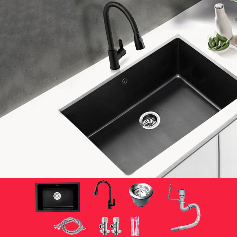 Rectangle Quartz Sink in Black Drop-In Kitchen Sink with Drain Assembly Sink with Faucet Pull Out Faucet Clearhalo 'Home Improvement' 'home_improvement' 'home_improvement_kitchen_sinks' 'Kitchen Remodel & Kitchen Fixtures' 'Kitchen Sinks & Faucet Components' 'Kitchen Sinks' 'kitchen_sinks' 6871653