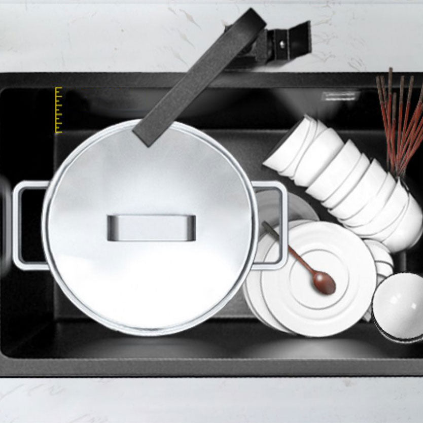 Rectangle Quartz Sink in Black Drop-In Kitchen Sink with Drain Assembly Clearhalo 'Home Improvement' 'home_improvement' 'home_improvement_kitchen_sinks' 'Kitchen Remodel & Kitchen Fixtures' 'Kitchen Sinks & Faucet Components' 'Kitchen Sinks' 'kitchen_sinks' 6871654