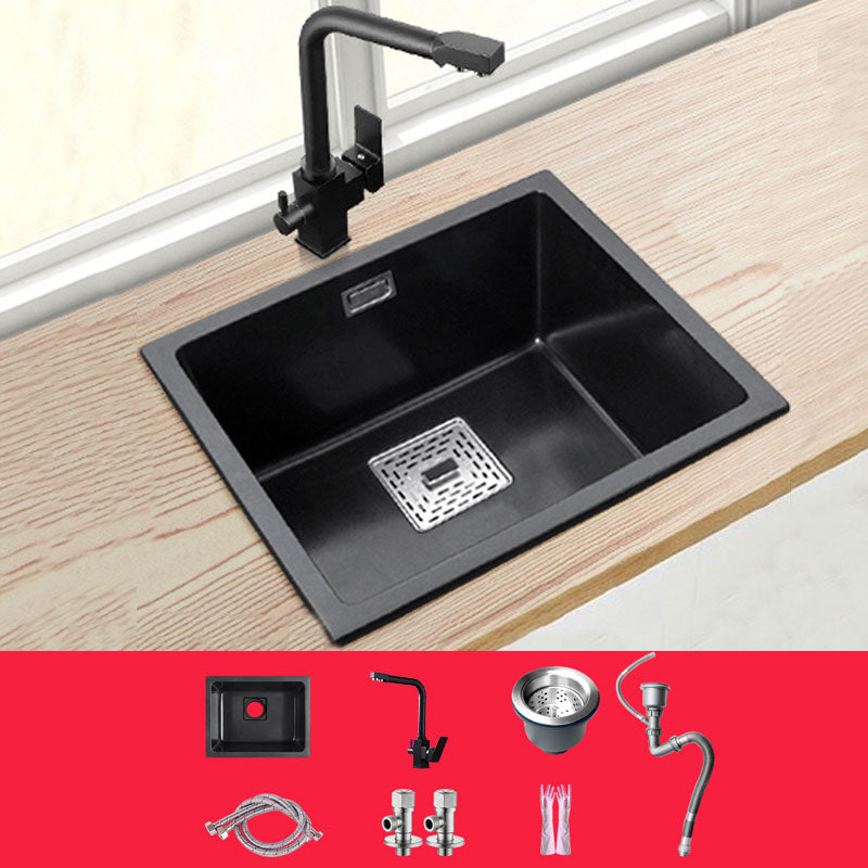 Rectangle Quartz Sink in Black Drop-In Kitchen Sink with Drain Assembly 20"L x 16"W x 9"H Sink with Faucet 3-in-1 Purifying Faucet Clearhalo 'Home Improvement' 'home_improvement' 'home_improvement_kitchen_sinks' 'Kitchen Remodel & Kitchen Fixtures' 'Kitchen Sinks & Faucet Components' 'Kitchen Sinks' 'kitchen_sinks' 6871660