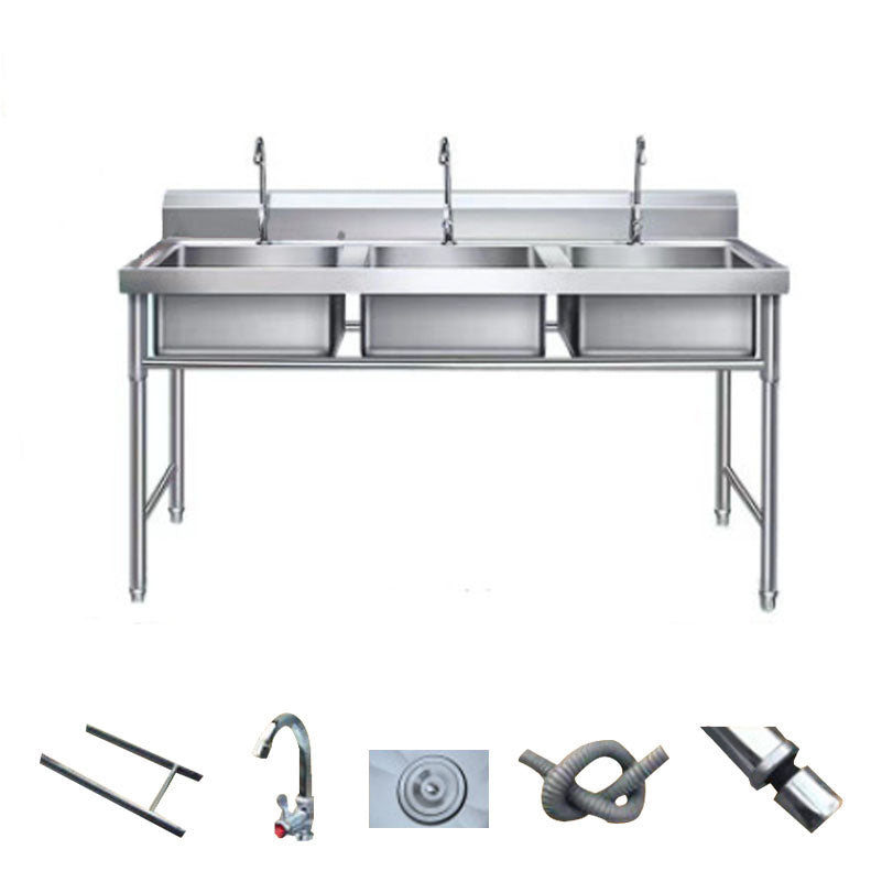 Simple Kitchen Sink Triple Bowl Stainless Steel Sink with Faucets Sink with Faucet Clearhalo 'Home Improvement' 'home_improvement' 'home_improvement_kitchen_sinks' 'Kitchen Remodel & Kitchen Fixtures' 'Kitchen Sinks & Faucet Components' 'Kitchen Sinks' 'kitchen_sinks' 6871695