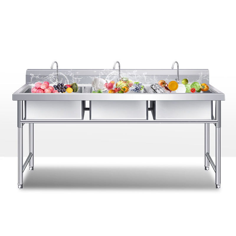 Simple Kitchen Sink Triple Bowl Stainless Steel Sink with Faucets Clearhalo 'Home Improvement' 'home_improvement' 'home_improvement_kitchen_sinks' 'Kitchen Remodel & Kitchen Fixtures' 'Kitchen Sinks & Faucet Components' 'Kitchen Sinks' 'kitchen_sinks' 6871696