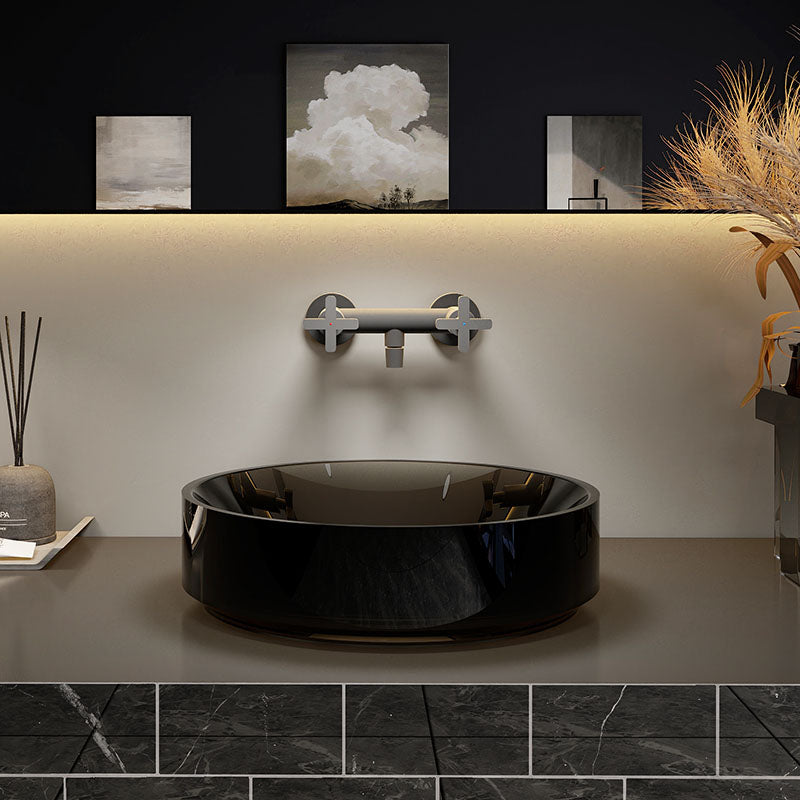 Modern Wash Stand Transparent Solid Color Resin Bathroom Sink(Not Included Faucet) Black 17"L x 17"W x 4"H Clearhalo 'Bathroom Remodel & Bathroom Fixtures' 'Bathroom Sinks & Faucet Components' 'Bathroom Sinks' 'bathroom_sink' 'Home Improvement' 'home_improvement' 'home_improvement_bathroom_sink' 6871705