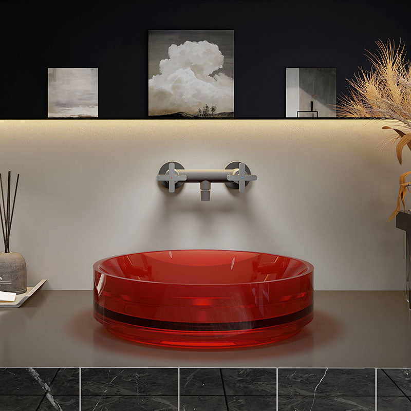 Modern Wash Stand Transparent Solid Color Resin Bathroom Sink(Not Included Faucet) Red 17"L x 17"W x 4"H Clearhalo 'Bathroom Remodel & Bathroom Fixtures' 'Bathroom Sinks & Faucet Components' 'Bathroom Sinks' 'bathroom_sink' 'Home Improvement' 'home_improvement' 'home_improvement_bathroom_sink' 6871709