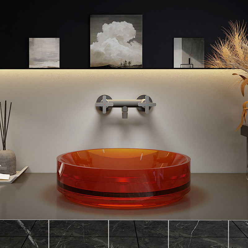 Modern Wash Stand Transparent Solid Color Resin Bathroom Sink(Not Included Faucet) Orange 17"L x 17"W x 4"H Clearhalo 'Bathroom Remodel & Bathroom Fixtures' 'Bathroom Sinks & Faucet Components' 'Bathroom Sinks' 'bathroom_sink' 'Home Improvement' 'home_improvement' 'home_improvement_bathroom_sink' 6871714