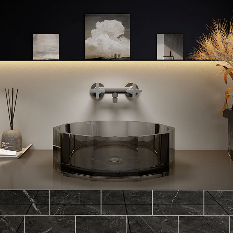 Modern Wash Stand Transparent Solid Color Resin Bathroom Sink(Not Included Faucet) Grey 18"L x 17"W x 6"H Clearhalo 'Bathroom Remodel & Bathroom Fixtures' 'Bathroom Sinks & Faucet Components' 'Bathroom Sinks' 'bathroom_sink' 'Home Improvement' 'home_improvement' 'home_improvement_bathroom_sink' 6871718