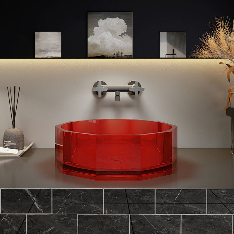 Modern Wash Stand Transparent Solid Color Resin Bathroom Sink(Not Included Faucet) Red 18"L x 17"W x 6"H Clearhalo 'Bathroom Remodel & Bathroom Fixtures' 'Bathroom Sinks & Faucet Components' 'Bathroom Sinks' 'bathroom_sink' 'Home Improvement' 'home_improvement' 'home_improvement_bathroom_sink' 6871721