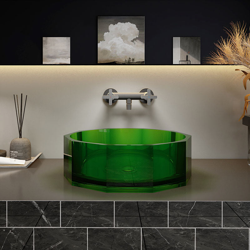 Modern Wash Stand Transparent Solid Color Resin Bathroom Sink(Not Included Faucet) Green 18"L x 17"W x 6"H Clearhalo 'Bathroom Remodel & Bathroom Fixtures' 'Bathroom Sinks & Faucet Components' 'Bathroom Sinks' 'bathroom_sink' 'Home Improvement' 'home_improvement' 'home_improvement_bathroom_sink' 6871724