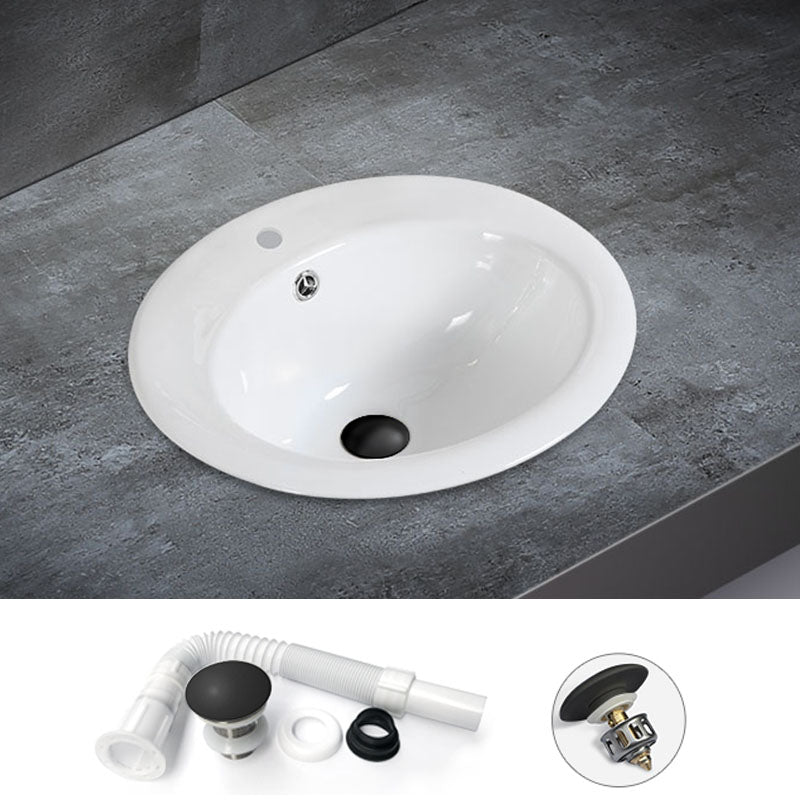Classical Basin Sink Solid Color Porcelain Bathroom Sink in White 1 Hole Faucets Sink with Drainage Components Clearhalo 'Bathroom Remodel & Bathroom Fixtures' 'Bathroom Sinks & Faucet Components' 'Bathroom Sinks' 'bathroom_sink' 'Home Improvement' 'home_improvement' 'home_improvement_bathroom_sink' 6871834