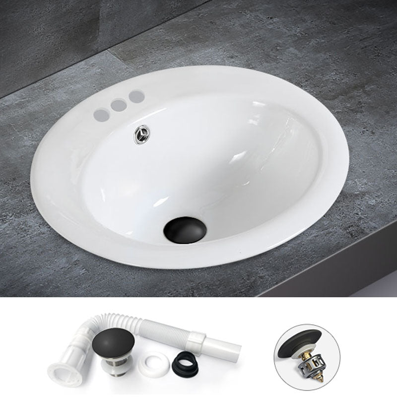 Classical Basin Sink Solid Color Porcelain Bathroom Sink in White 3 Hole Faucets Sink with Drainage Components Clearhalo 'Bathroom Remodel & Bathroom Fixtures' 'Bathroom Sinks & Faucet Components' 'Bathroom Sinks' 'bathroom_sink' 'Home Improvement' 'home_improvement' 'home_improvement_bathroom_sink' 6871837