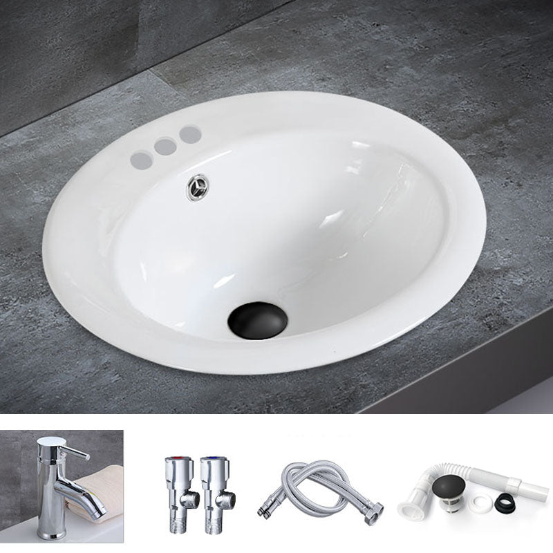 Classical Basin Sink Solid Color Porcelain Bathroom Sink in White 3 Hole Faucets Sink & Drain Assembly & Faucet Clearhalo 'Bathroom Remodel & Bathroom Fixtures' 'Bathroom Sinks & Faucet Components' 'Bathroom Sinks' 'bathroom_sink' 'Home Improvement' 'home_improvement' 'home_improvement_bathroom_sink' 6871839