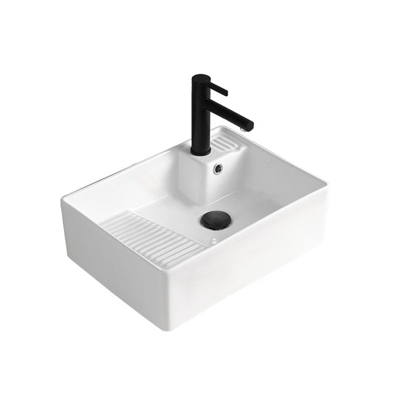 Classic Bathroom Sink Rectangular White Trough Sink with Pop-Up Drain 20"L x 15"W x 6"H White Sink with Faucet Clearhalo 'Bathroom Remodel & Bathroom Fixtures' 'Bathroom Sinks & Faucet Components' 'Bathroom Sinks' 'bathroom_sink' 'Home Improvement' 'home_improvement' 'home_improvement_bathroom_sink' 6871889