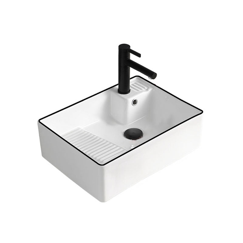 Classic Bathroom Sink Rectangular White Trough Sink with Pop-Up Drain 20"L x 15"W x 6"H White Black Sink with Faucet Clearhalo 'Bathroom Remodel & Bathroom Fixtures' 'Bathroom Sinks & Faucet Components' 'Bathroom Sinks' 'bathroom_sink' 'Home Improvement' 'home_improvement' 'home_improvement_bathroom_sink' 6871890