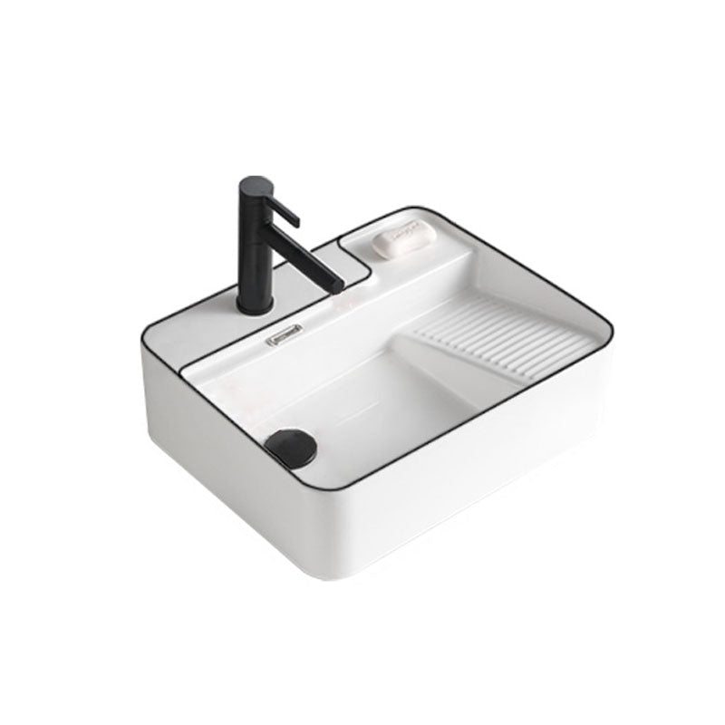 Classic Bathroom Sink Rectangular White Trough Sink with Pop-Up Drain 20"L x 17"W x 6"H White Black Sink with Faucet Clearhalo 'Bathroom Remodel & Bathroom Fixtures' 'Bathroom Sinks & Faucet Components' 'Bathroom Sinks' 'bathroom_sink' 'Home Improvement' 'home_improvement' 'home_improvement_bathroom_sink' 6871894