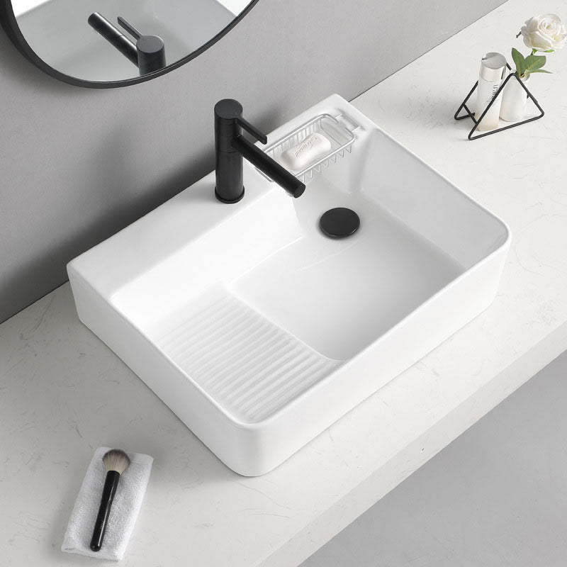 Classic Bathroom Sink Rectangular White Trough Sink with Pop-Up Drain 24"L x 17"W x 6"H White Sink with Faucet Clearhalo 'Bathroom Remodel & Bathroom Fixtures' 'Bathroom Sinks & Faucet Components' 'Bathroom Sinks' 'bathroom_sink' 'Home Improvement' 'home_improvement' 'home_improvement_bathroom_sink' 6871895