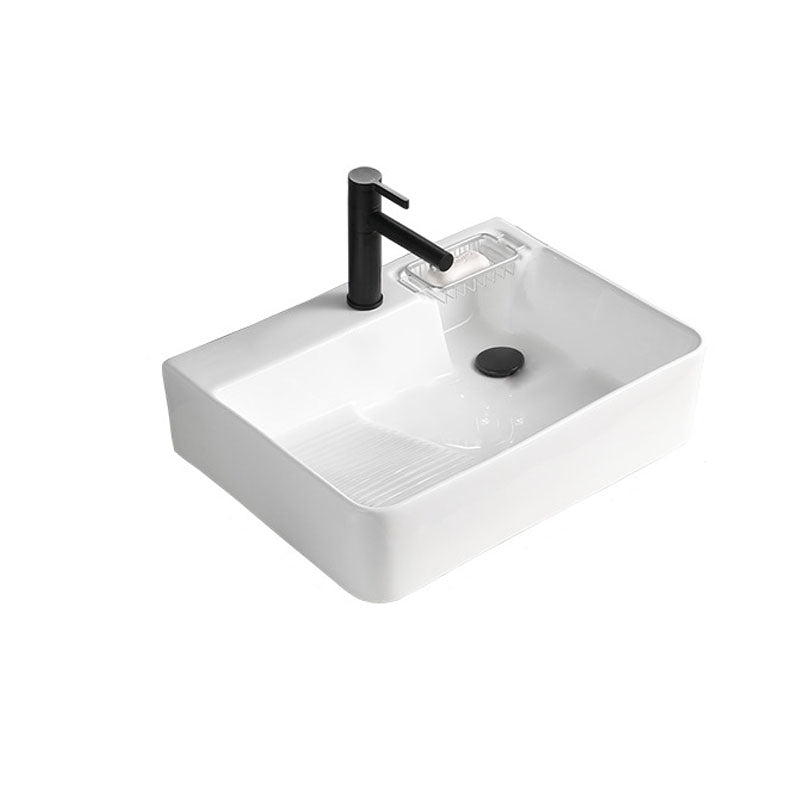 Classic Bathroom Sink Rectangular White Trough Sink with Pop-Up Drain 23"L x 18"W x 6"H White Sink with Faucet Clearhalo 'Bathroom Remodel & Bathroom Fixtures' 'Bathroom Sinks & Faucet Components' 'Bathroom Sinks' 'bathroom_sink' 'Home Improvement' 'home_improvement' 'home_improvement_bathroom_sink' 6871896