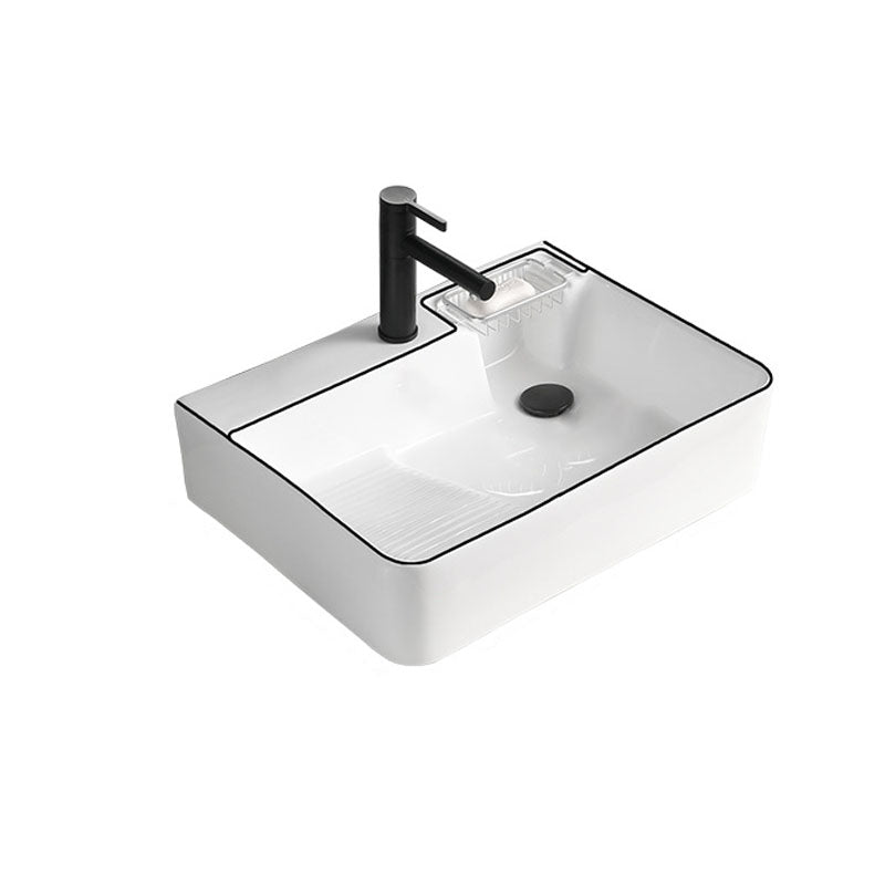 Classic Bathroom Sink Rectangular White Trough Sink with Pop-Up Drain 23"L x 18"W x 6"H White Black Sink with Faucet Clearhalo 'Bathroom Remodel & Bathroom Fixtures' 'Bathroom Sinks & Faucet Components' 'Bathroom Sinks' 'bathroom_sink' 'Home Improvement' 'home_improvement' 'home_improvement_bathroom_sink' 6871898