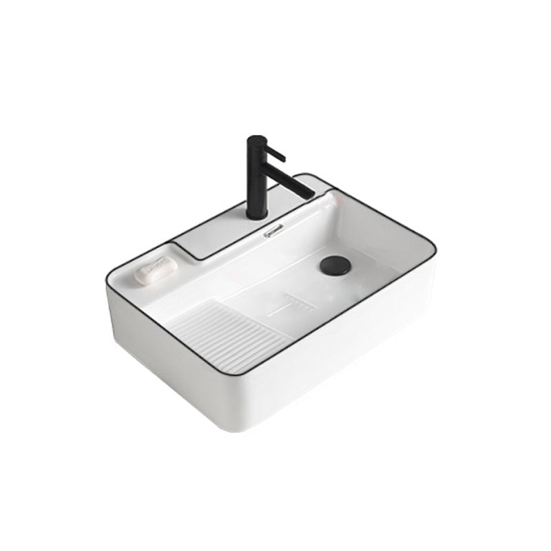 Classic Bathroom Sink Rectangular White Trough Sink with Pop-Up Drain 24"L x 17"W x 6"H White Black Sink with Faucet Clearhalo 'Bathroom Remodel & Bathroom Fixtures' 'Bathroom Sinks & Faucet Components' 'Bathroom Sinks' 'bathroom_sink' 'Home Improvement' 'home_improvement' 'home_improvement_bathroom_sink' 6871903